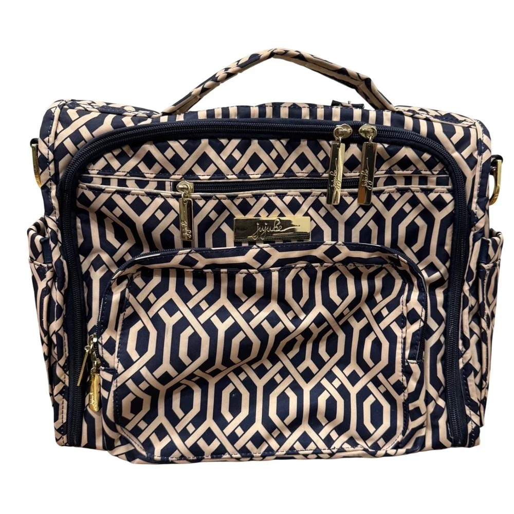Jujube BFF Diaper Bag Duchess‎ Navy Cream Geometric Backpack Messenger Bag